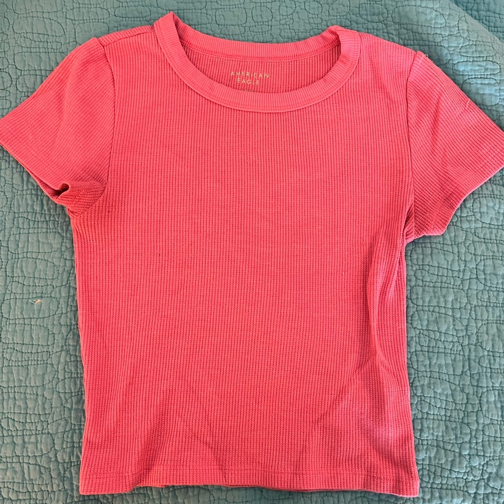 American Eagle waffle knit Pink cropped T-Shirt